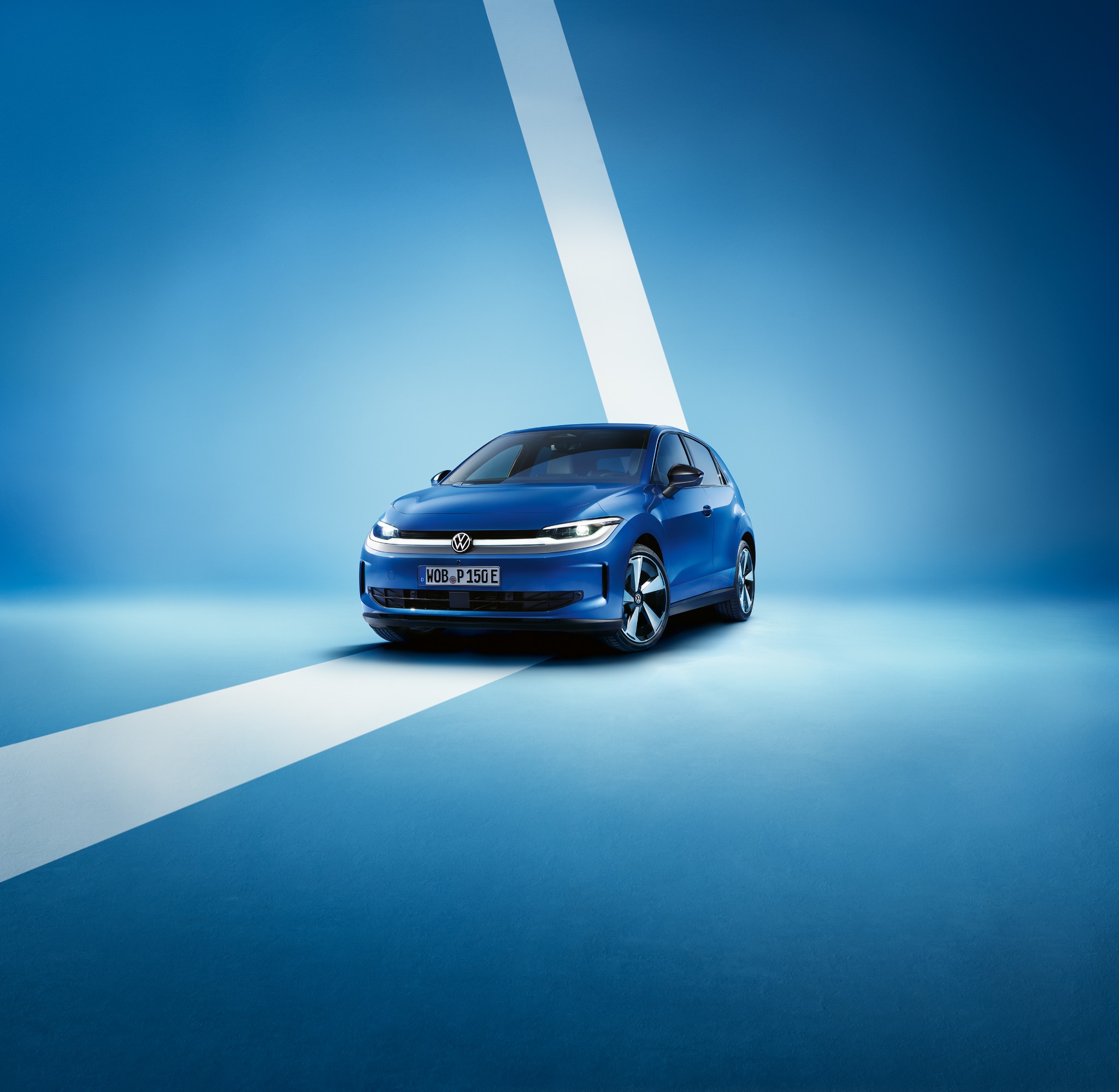 Blue Volkswagen ID. Polo in a blue studio environment